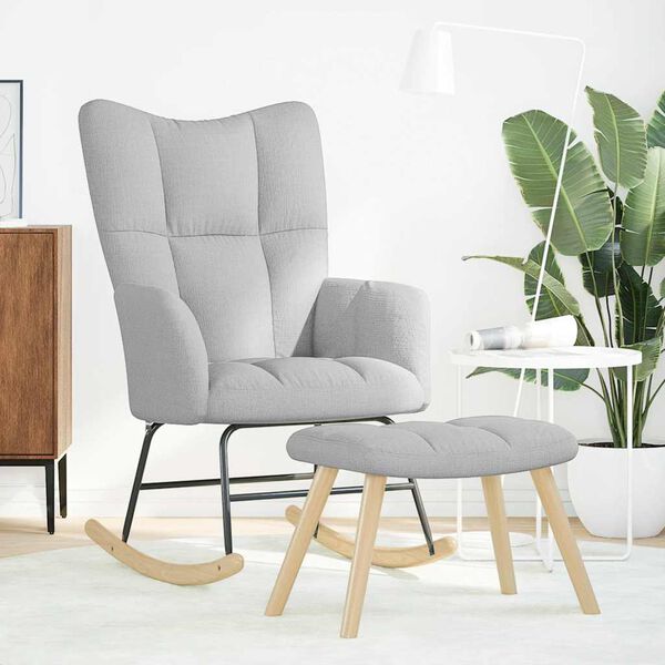 vidaXL Schommelstoel met voetenbank stof wolk grijs