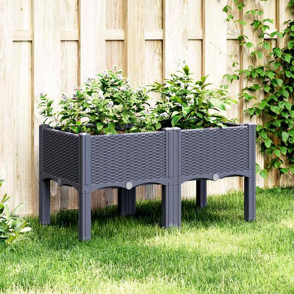 vidaXL Plantenbak met poten 80x40x42 cm polypropeen blauwgrijs