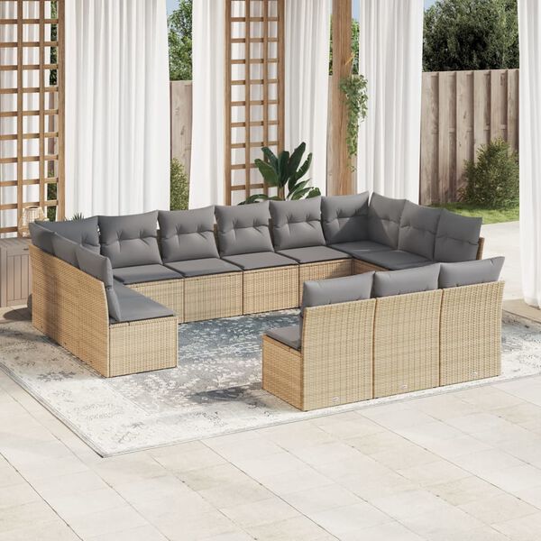 vidaXL 13-delige Loungeset met kussens poly rattan beige