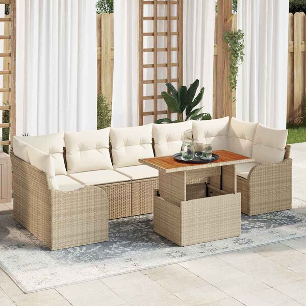 vidaXL Tuin Sofa Set met opslag 8 pcs Beige Poly riet