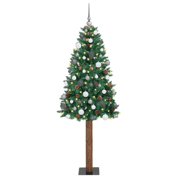 vidaXL Slanke Kerstboom Groen 210 cm PVC en massief dennenhout