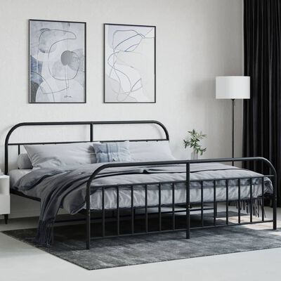 vidaXL Bedframe met hoofd- en voeteneinde metaal zwart 193x203 cm