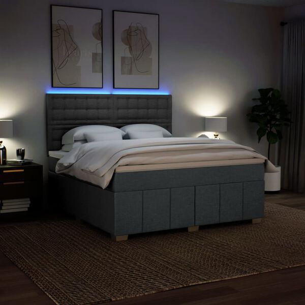 vidaXL Boxspring met matras stof donkergrijs 180x200 cm