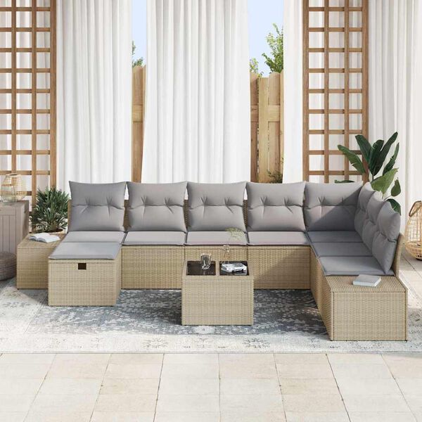 vidaXL Tuin Sofa Set met kussen 9 pcs Beige Poly riet