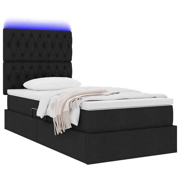 vidaXL Opbergbed met LED met matras Zwart 90 x 200 cm Polyester