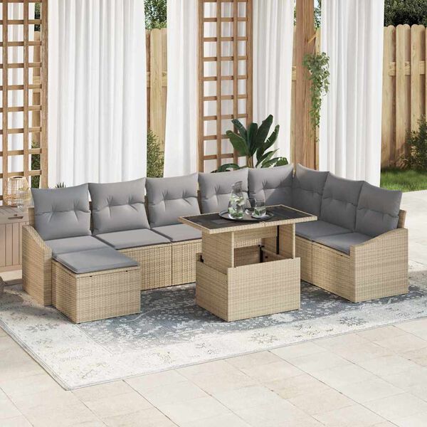 vidaXL Tuin Sofa Set met kussen met opslag 9 pcs Beige en Licht Grijs