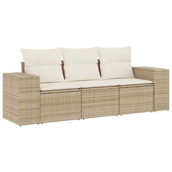 vidaXL 3-delige Loungeset met kussens poly rattan beige