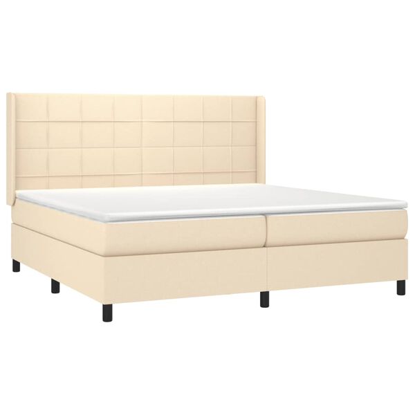 vidaXL Boxspring met matras stof cr&egrave;mekleurig 200x200 cm