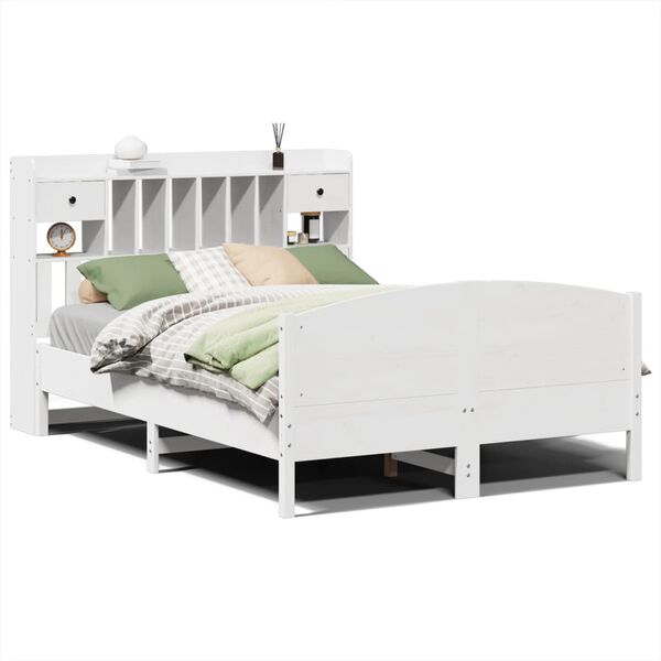 vidaXL Bed met boekenkast zonder matras grenenhout wit 160x200 cm