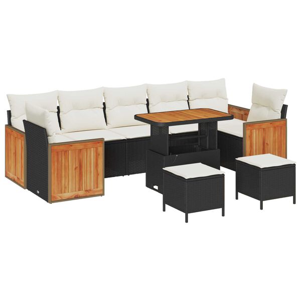 vidaXL Tuin Sofa Set 10 pcs Zwart en Crème 90 x 55 x 71 cm poly rattan