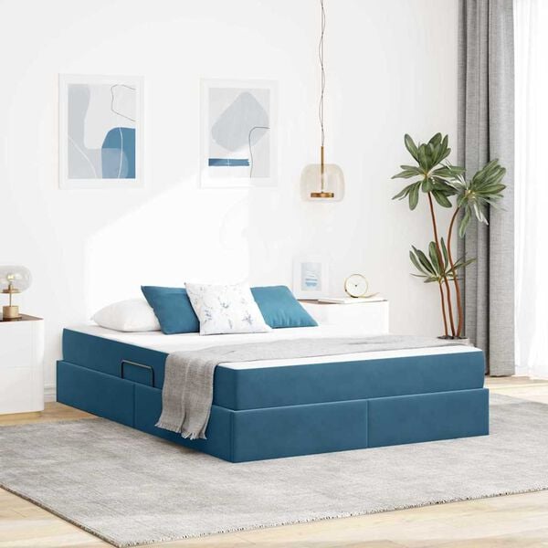 vidaXL Opbergbed met matras Donkerblauw 140 x 200 cm Fluweel