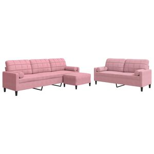 vidaXL 3-delige Loungeset met kussens en bolsters fluweel roze