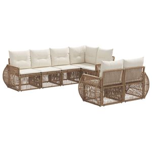 vidaXL Tuinbankenset 7 st 7-Aantal zitplaatsen Beige en Cr&egrave;me Wit