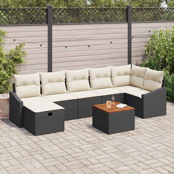 vidaXL Tuin Sofa Set met kussen met opslag 8 pcs Zwart Poly riet