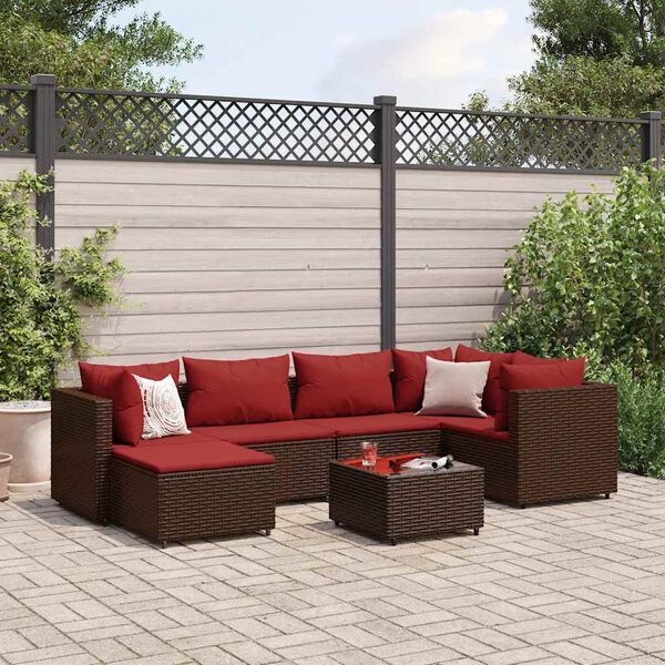 vidaXL 7-delige Loungeset met kussens poly rattan bruin