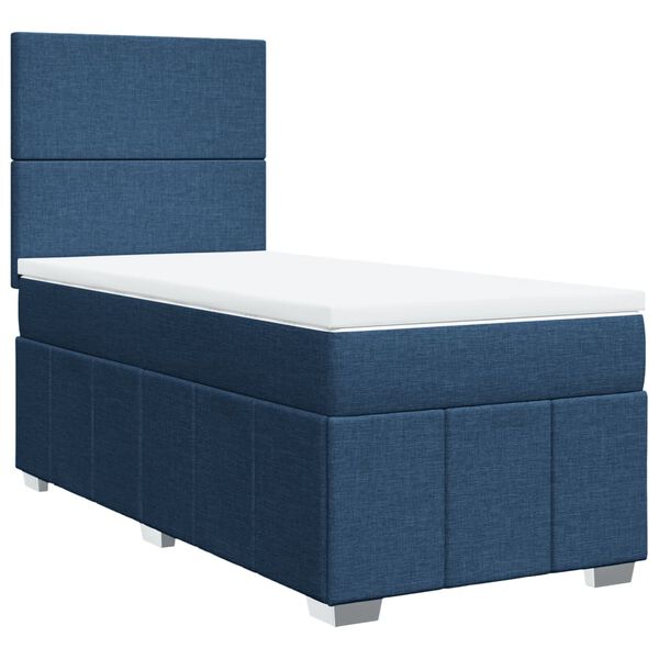 vidaXL Boxspring met matras stof blauw 90x190 cm