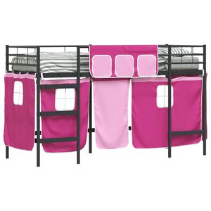vidaXL Loftbedframe voor Kinderen met Gordijnen Zwart en Roze
