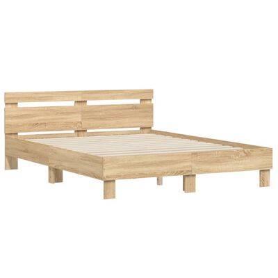 vidaXL Bedframe met hoofdeinde en LED sonoma eikenkleurig 150x200 cm