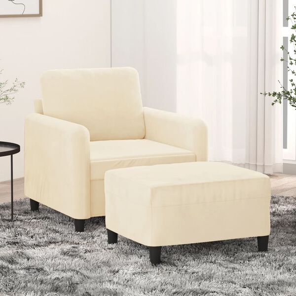 vidaXL Fauteuil met voetenbank 60 cm fluweel cr&egrave;mekleurig