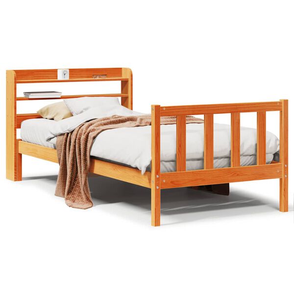 vidaXL Bedframe met hoofdbord massief grenenhout wasbruin 90x190 cm