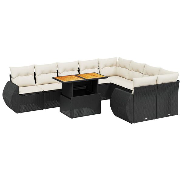vidaXL 10-delige Loungeset met kussens poly rattan zwart