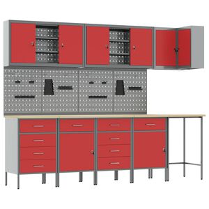 vidaXL Werkkast set met lade met plank met opslag 12 st Rood en Grijs