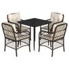 vidaXL 5-delige Tuinset met kussens poly rattan bruin