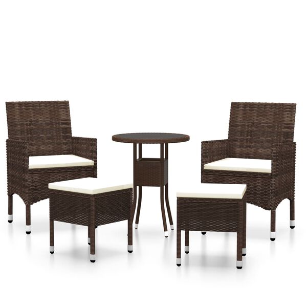 vidaXL 5-delige Loungeset poly rattan bruin