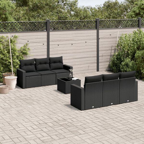 vidaXL 7-delige Loungeset met kussens poly rattan zwart
