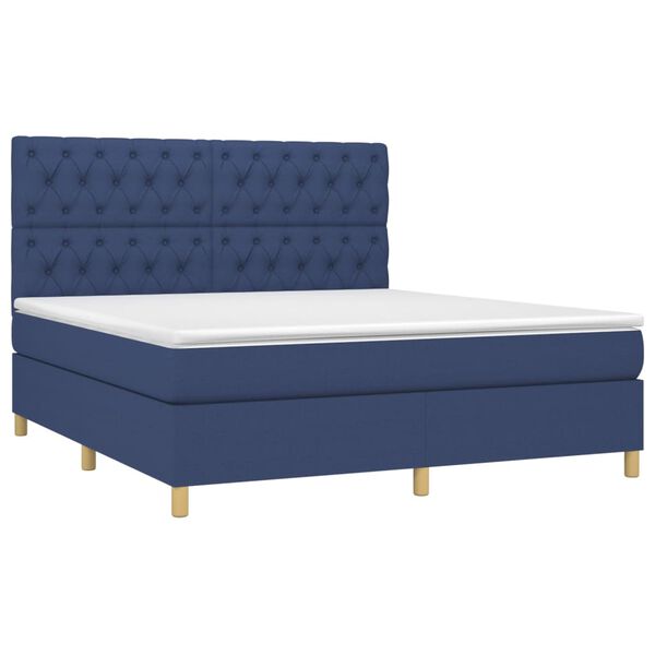 vidaXL Boxspring met matras en LED stof blauw 160x200 cm