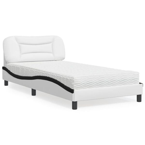vidaXL Bed met matras "Hvar" kunstleer wit en zwart 100x200 cm