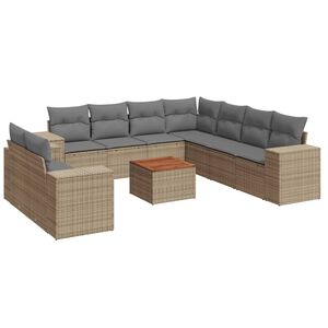 vidaXL 10-delige Loungeset met kussens poly rattan beige