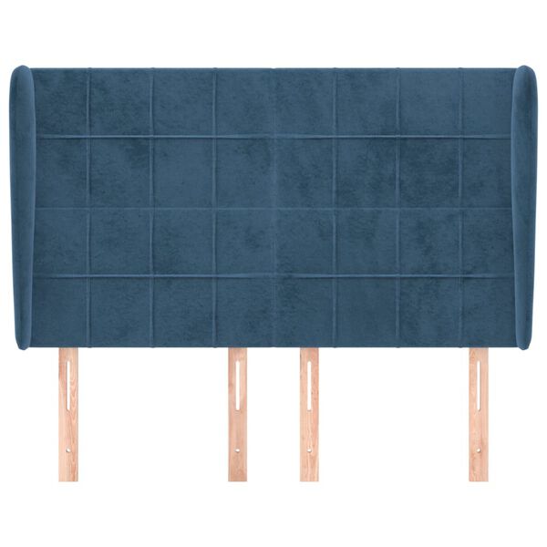 vidaXL Hoofdbord met randen 147x23x118/128 cm fluweel donkerblauw