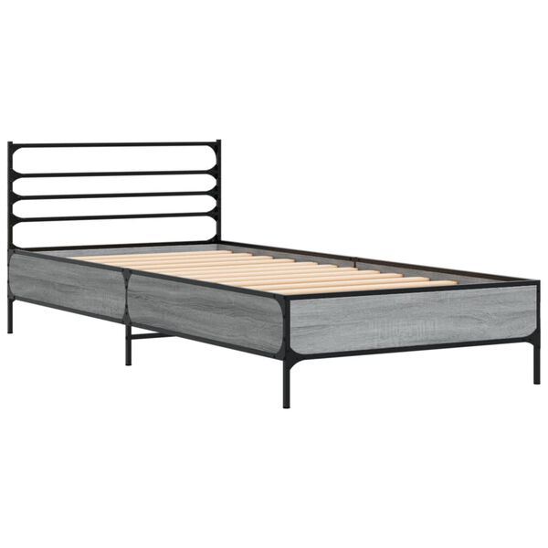 vidaXL Bedframe bewerkt hout en metaal grijs sonoma eiken 75x190 cm