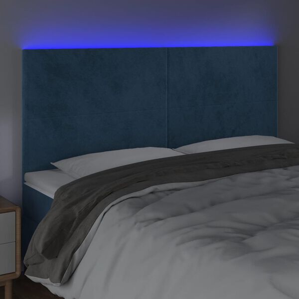vidaXL Hoofdbord LED 200x5x118/128 cm fluweel donkerblauw