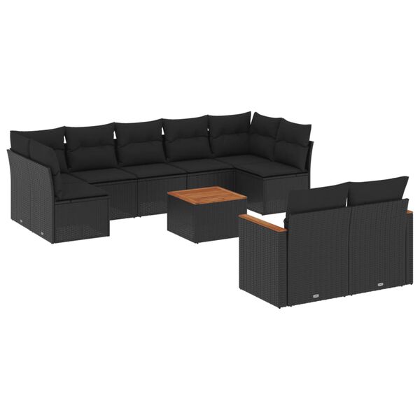 vidaXL 10-delige Loungeset met kussens poly rattan zwart