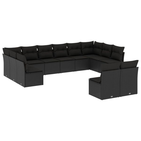 vidaXL 12-delige Loungeset met kussens poly rattan zwart