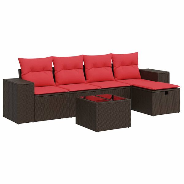 vidaXL 6-delige Loungeset met kussens poly rattan bruin