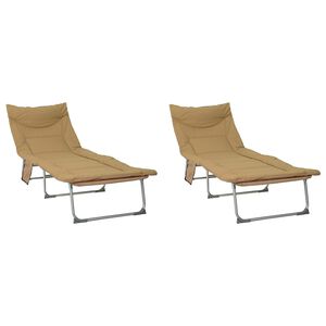 vidaXL Opvouwbare zonnebed met kussen 2 pcs Beige