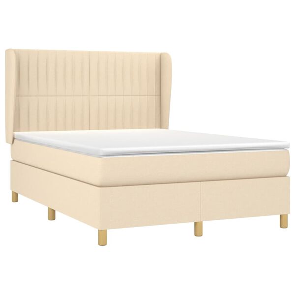 vidaXL Boxspring met matras stof cr&egrave;mekleurig 140x190 cm