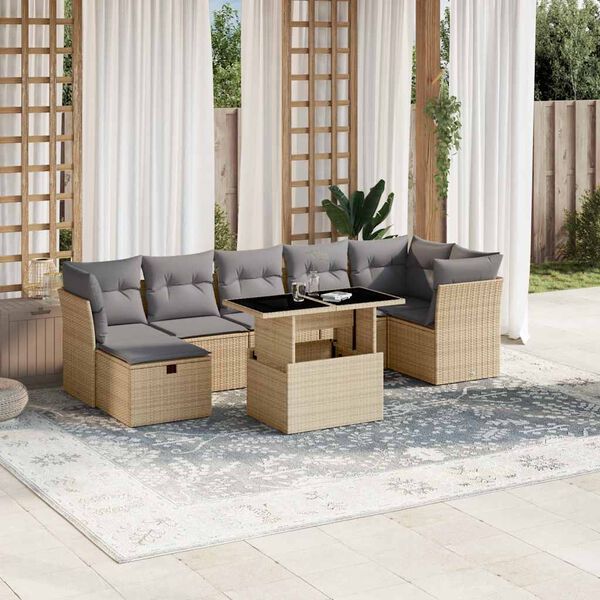 vidaXL 8-delige Loungeset met kussens poly rattan beige