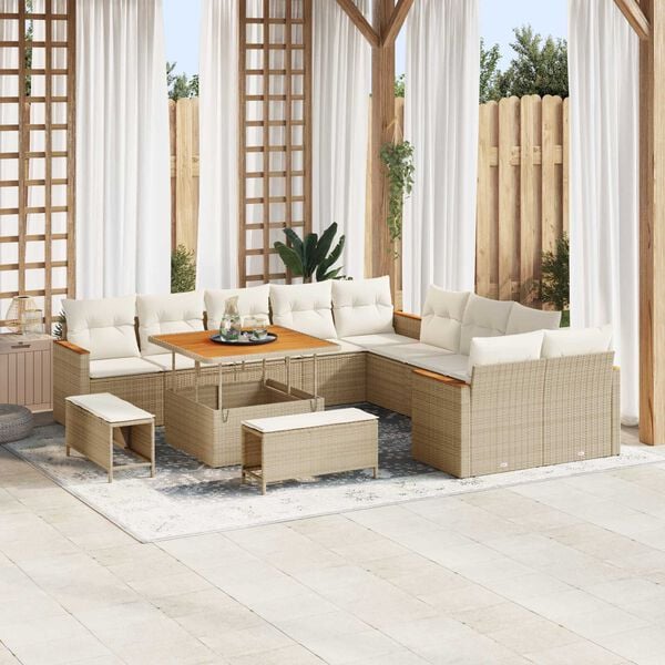 vidaXL Tuin Sofa Set met kussen 13 pcs Beige Poly riet