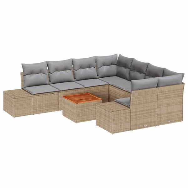 vidaXL Tuinbankenset met kussen 9 pcs Beige poly rattan