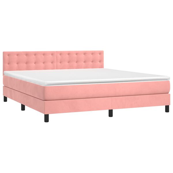 vidaXL Boxspring met matras fluweel roze 160x200 cm