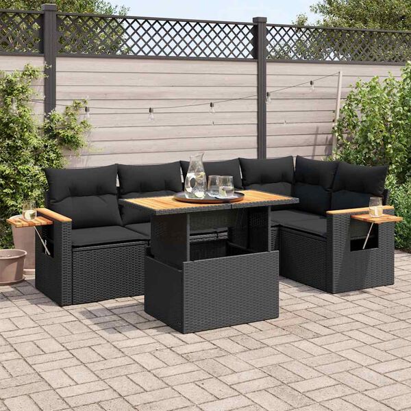 vidaXL 6-delige Loungeset met kussens poly rattan acacia zwart