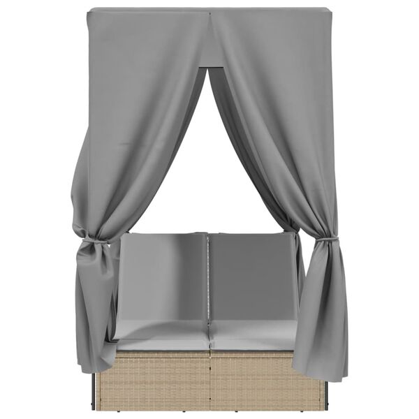 vidaXL Ligbed tweepersoons met dak en gordijn poly rattan beige