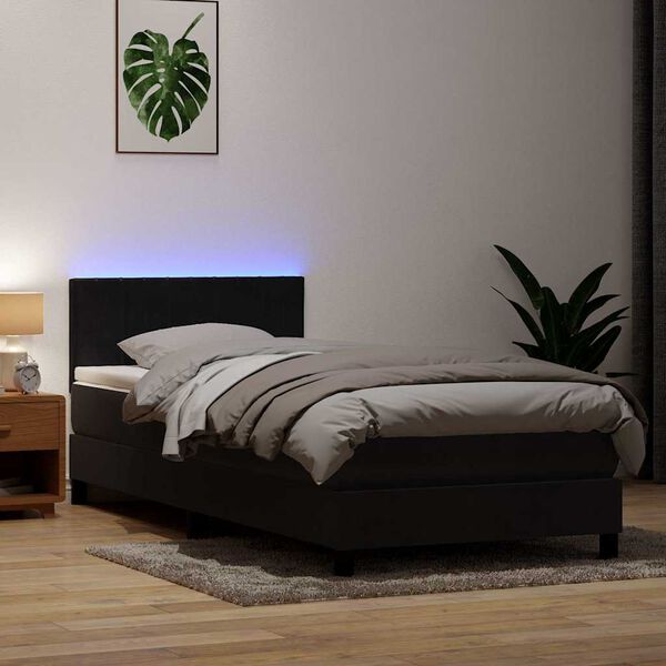 vidaXL Boxspring met matras en LED fluweel zwart 100x220 cm