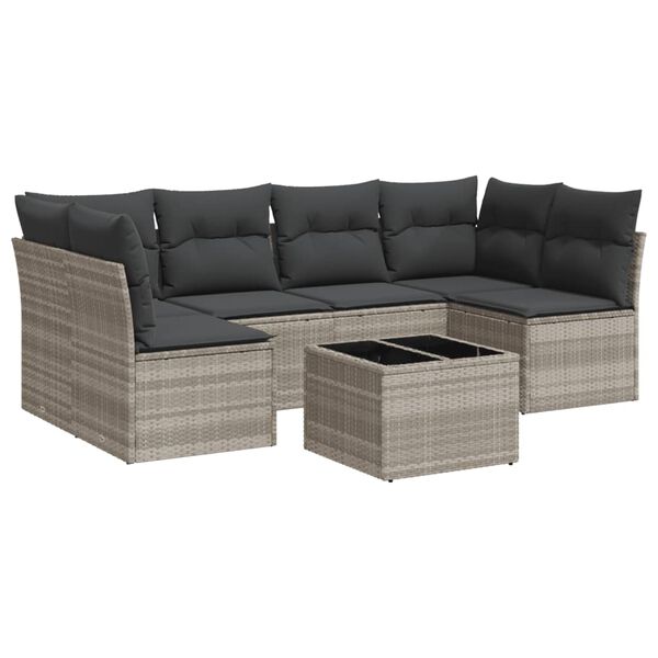 vidaXL 7-delige Loungeset met kussens poly rattan lichtgrijs