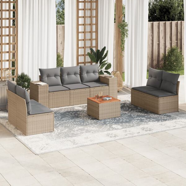 vidaXL 8-delige Loungeset met kussens poly rattan beige