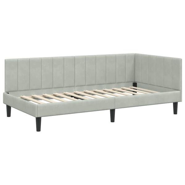 vidaXL Hoekbedframe met hoofdeinde Lichtgrijs 90 cm x 190 cm Fluweel